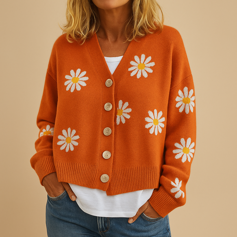 Sahari - Damen Vest | Gebreid, Blumenmuster, Knopfverschluss