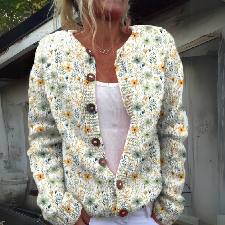 Sahari - Damen Cardigan | Gebreid, Blumenmuster, Knopfdetails