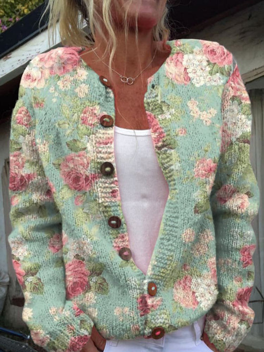 Sahari - Damen Cardigan | Gebreid, Blumenmuster, Knopfdetails