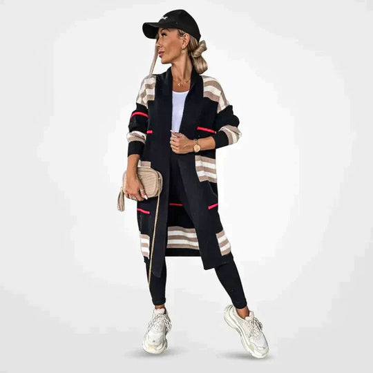 Sahari - Damen Cardigan | Streifenmuster, Offenes Design