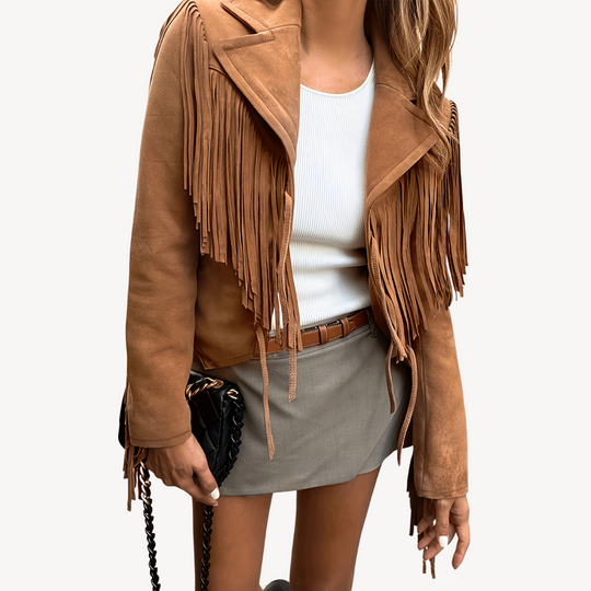 Sahari - Chaqueta para mujer | Ante, Ajuste entallado, Flecos