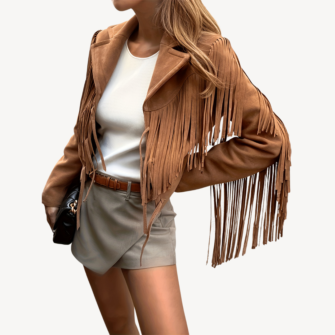 Sahari - Chaqueta para mujer | Ante, Ajuste entallado, Flecos