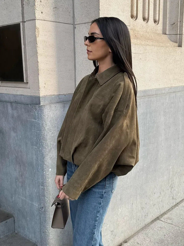 Sahari - Damen Kurze Jacke | Suede Look, Relaxed Fit