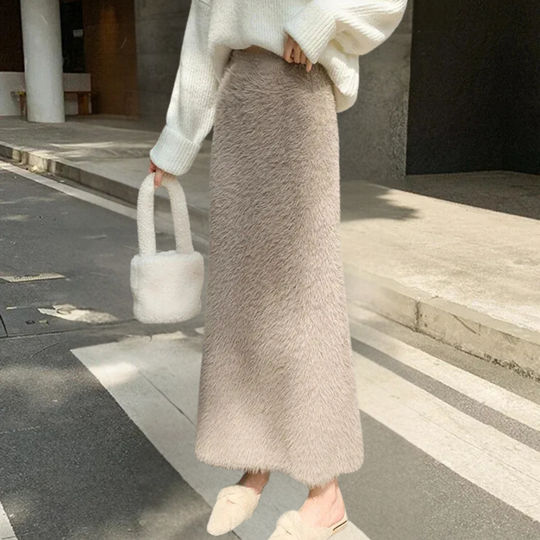 Sahari - Damen Midi Rock | Faux Fur, Elegant, Bequem