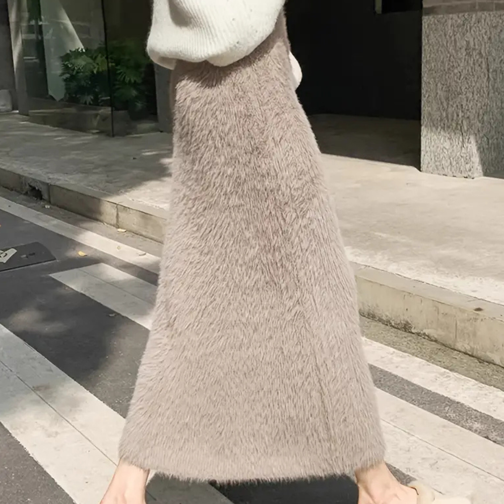 Sahari - Damen Midi Rock | Faux Fur, Elegant, Bequem