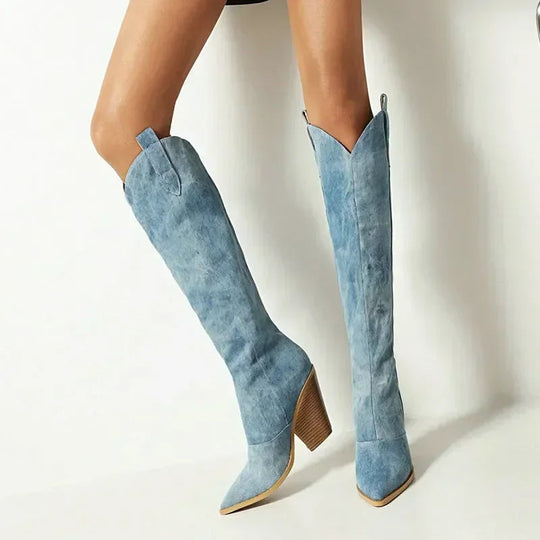 Sahari - Damen Overknee Stiefel | Cowboy-Stil, Stilettoabsatz