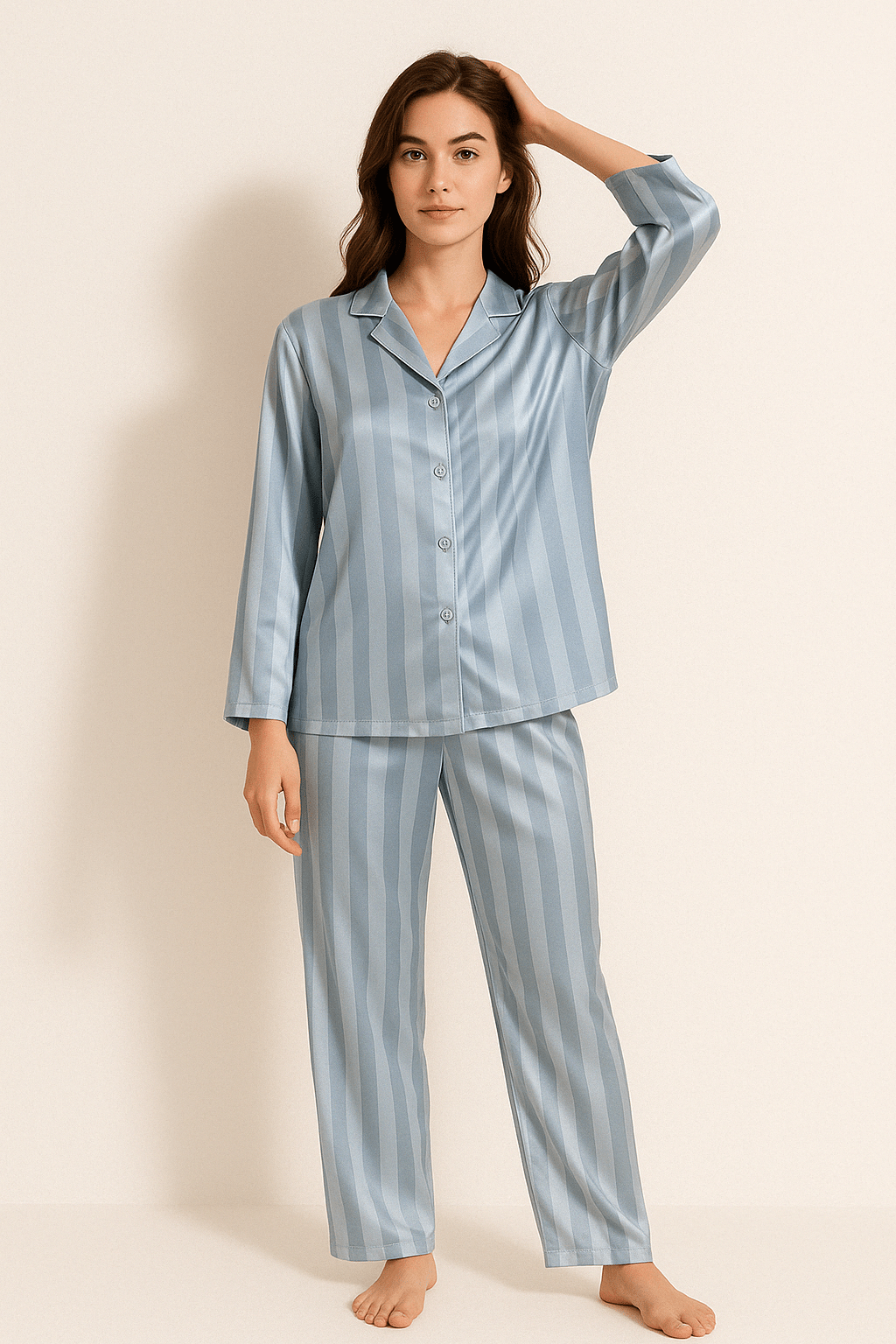 Sahari - Set pigiama da donna | Materiale morbido, motivo a righe classico