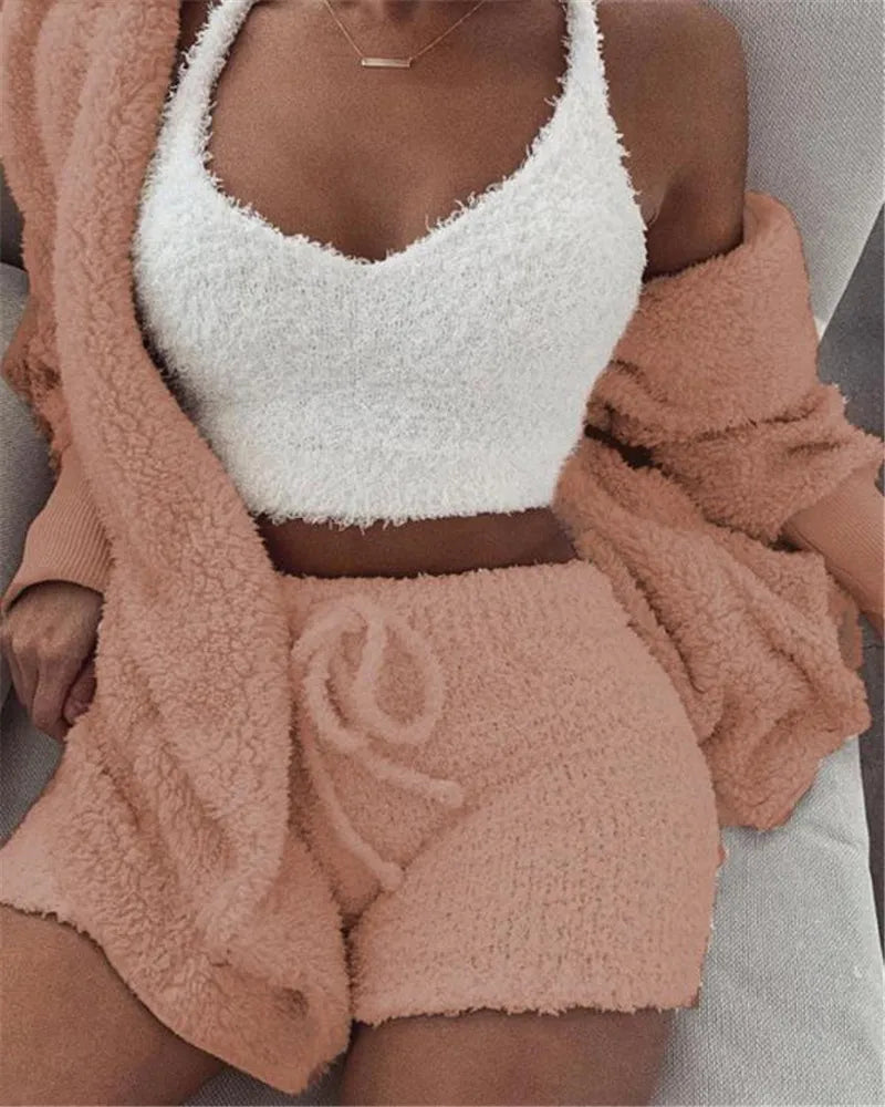 Sahari - Damen Pyjama Set | Weicher Flanell, Ärmelloses Crop Top, Vest & Short