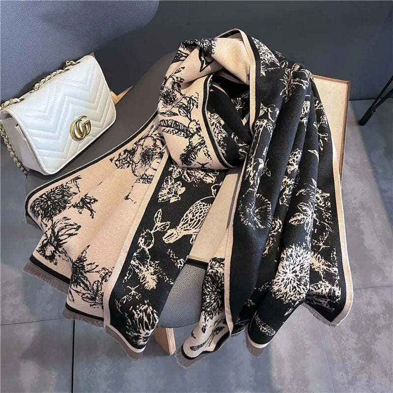 Sahari - Damen Schal | Doppelseitig, Pashmina, Blumenmuster