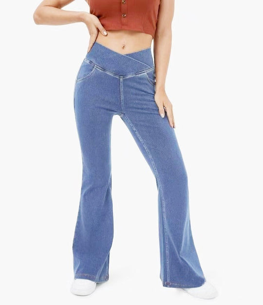 Sahari - Damen Stretch-Jeans | Hohe Taille, Ausgestelltes Bein