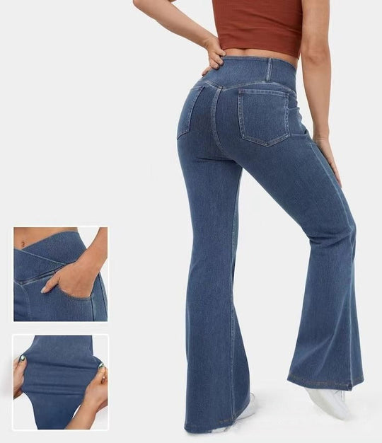 Sahari - Damen Stretch-Jeans | Hohe Taille, Ausgestelltes Bein