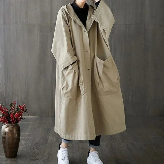 Sahari - Damen Trenchcoat | Wasserdicht, Übergröße, Mit Kapuze, Praktische Taschen