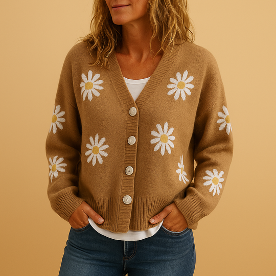 Sahari - Damen Vest | Gebreid, Blumenmuster, Knopfverschluss
