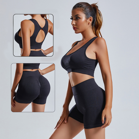 Sahari - Damen Yogaset | Nahtlos, Hochtaillierte Shorts, Atmungsaktives Material