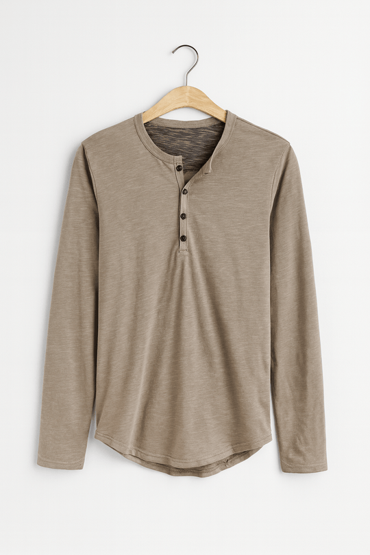 Sahari - Herren Langarmshirt | Klassische Knopfleiste, Bequemer Schnitt, Leicht Meliert