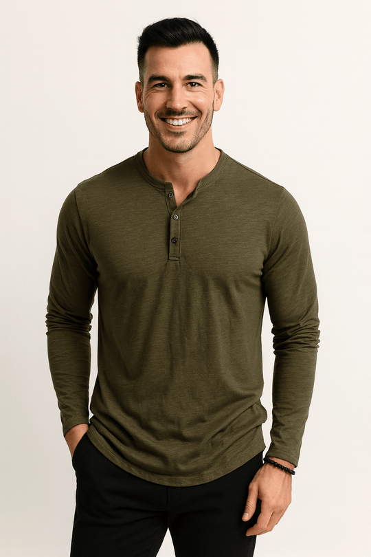Sahari - Herren Langarmshirt | Klassische Knopfleiste, Bequemer Schnitt, Leicht Meliert