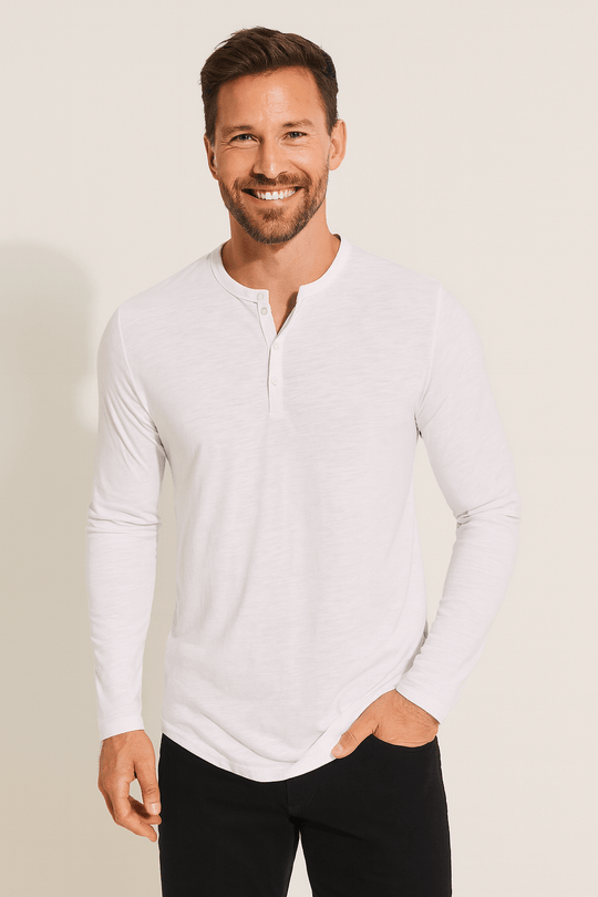 Sahari - Herren Langarmshirt | Klassische Knopfleiste, Bequemer Schnitt, Leicht Meliert