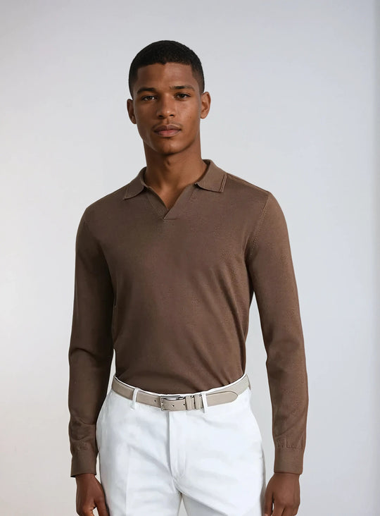 Sahari - Herren Longsleeve Polo | Knooploos, Modern, Hochwertiges Baumwollmaterial