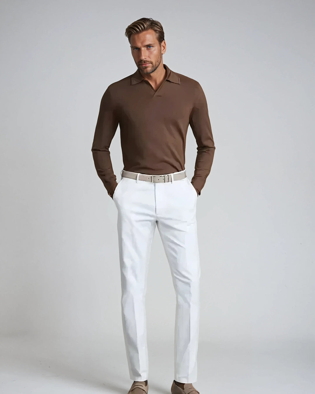 Sahari - Herren Longsleeve Polo | Knooploos, Modern, Hochwertiges Baumwollmaterial