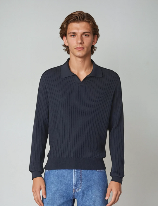 Sahari - Herren Polo | Gestreift, Langarm, Hochwertige Baumwolle