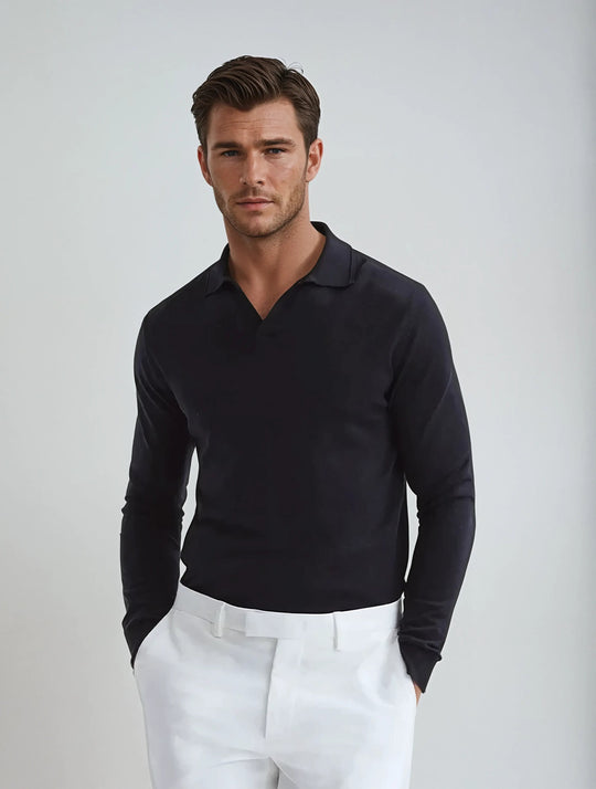Sahari - Herren Poloshirt | Knooplos, Langarm, Bequeme Baumwollmischung