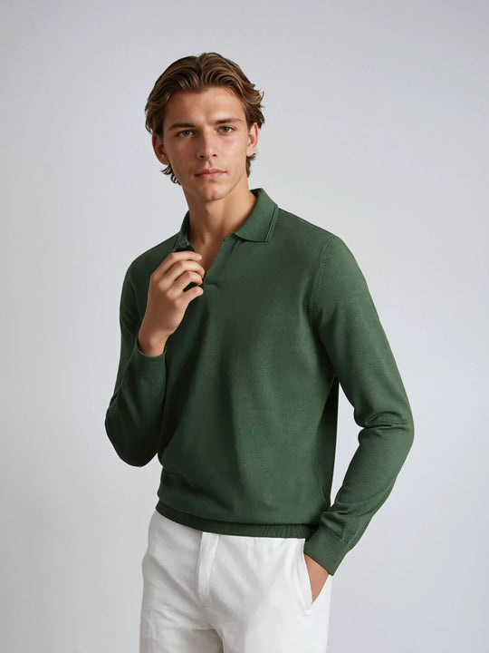 Sahari - Herren Poloshirt | Langarm, Knopflose Design, Minimalistisch