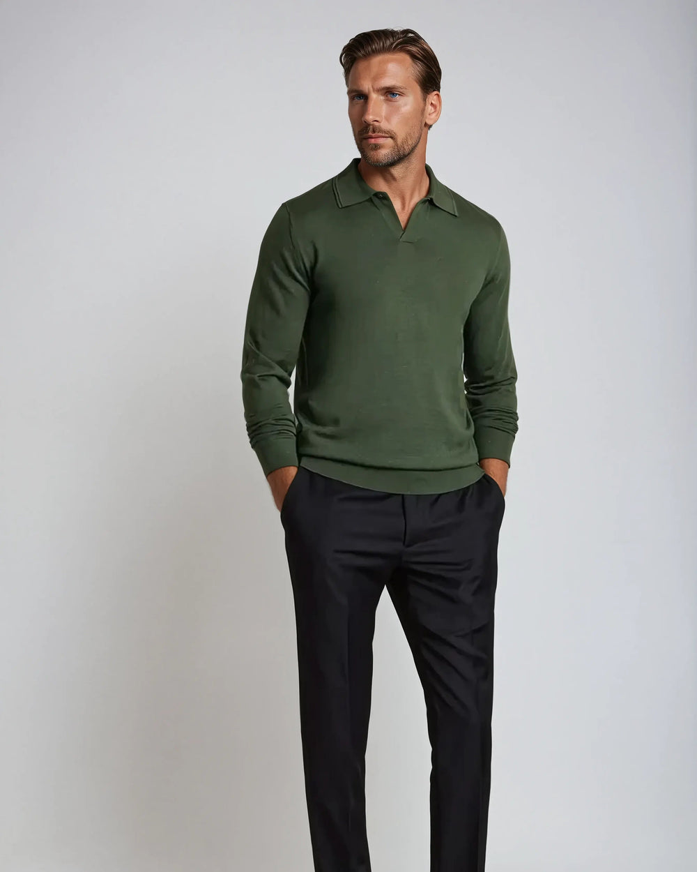 Sahari - Herren Poloshirt | Langarm, Knopflose Design, Minimalistisch