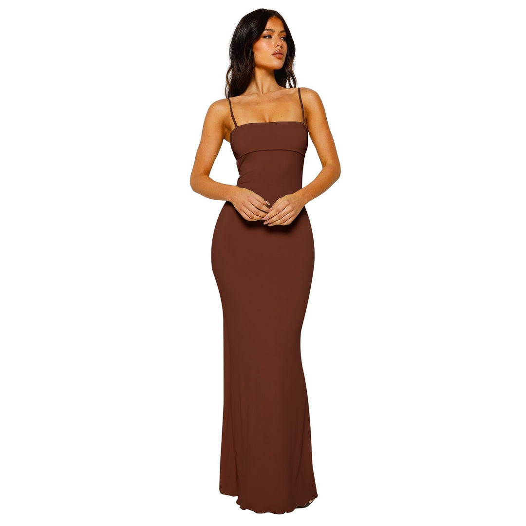 Sahari – Elegante bodycon-maxi-jurk met open rug