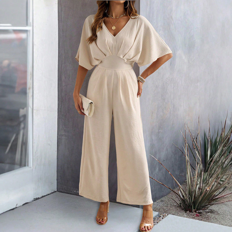 Sahari – Eleganter Damen-Jumpsuit mit V-Ausschnitt und weitem Bein