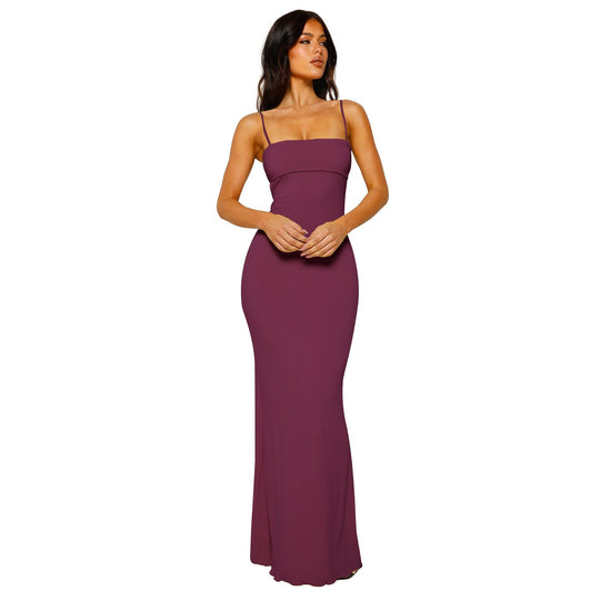 Sahari – Elegante bodycon-maxi-jurk met open rug