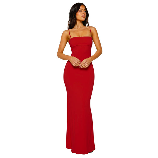 Sahari – Elegante bodycon-maxi-jurk met open rug